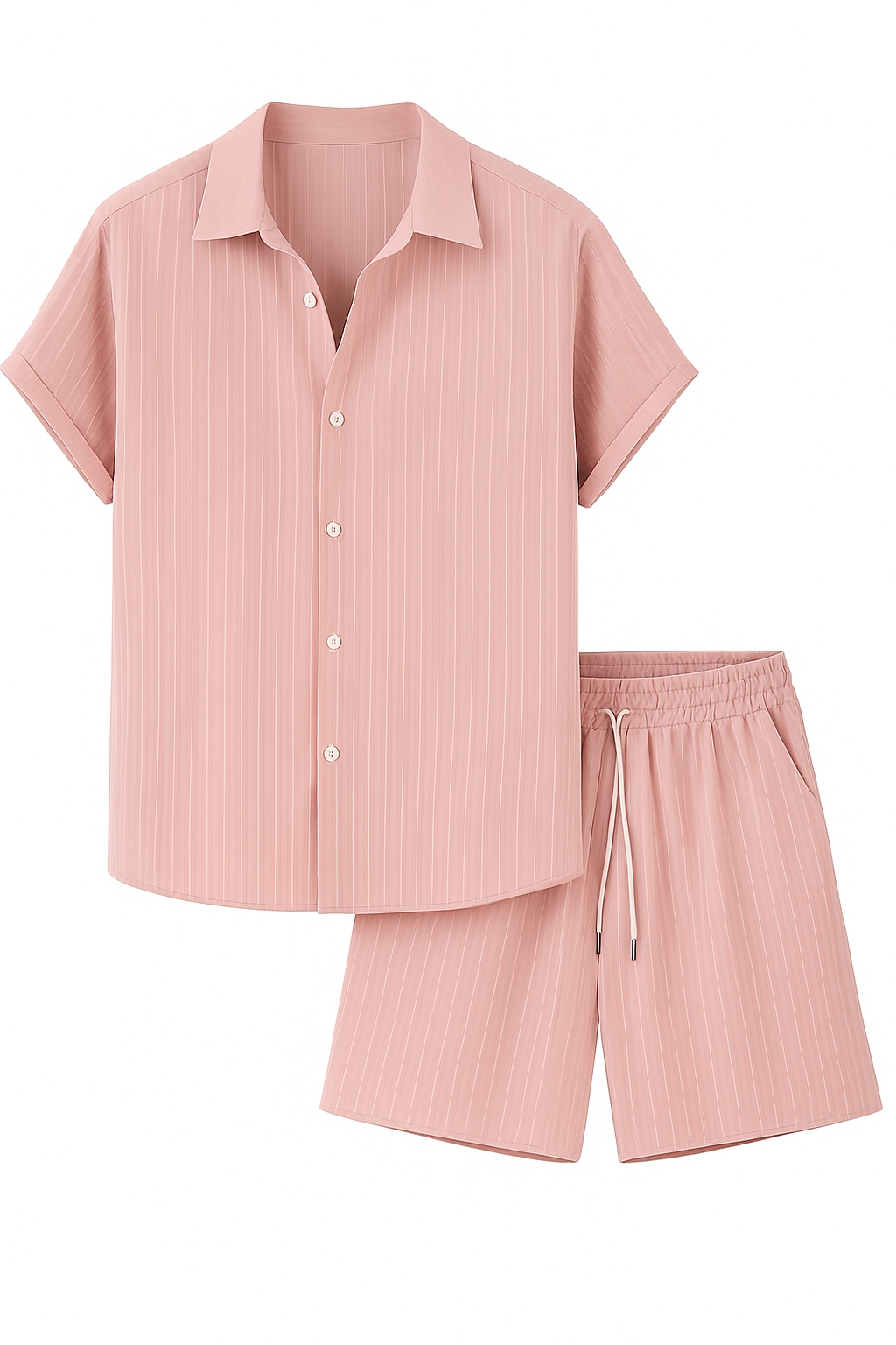 Zomeroutfit voor heren met overhemd en broek van gestreepte stof