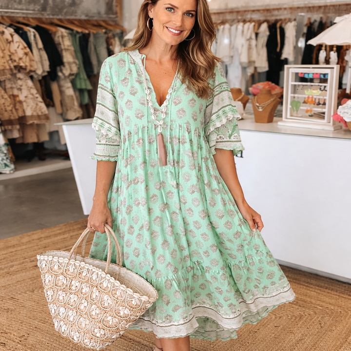 Boho Midi Zomerjurk Dames Losvallende Jurk met