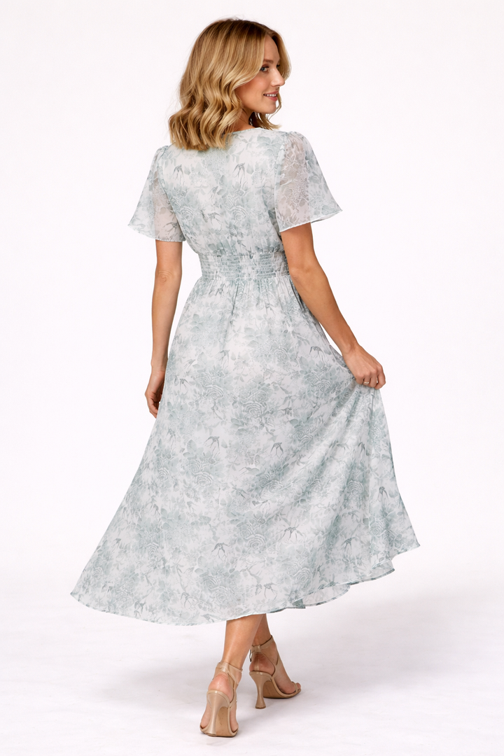 Dames Midi Jurk met Bloemenprint en V-Hals Elegante Zomerjurk