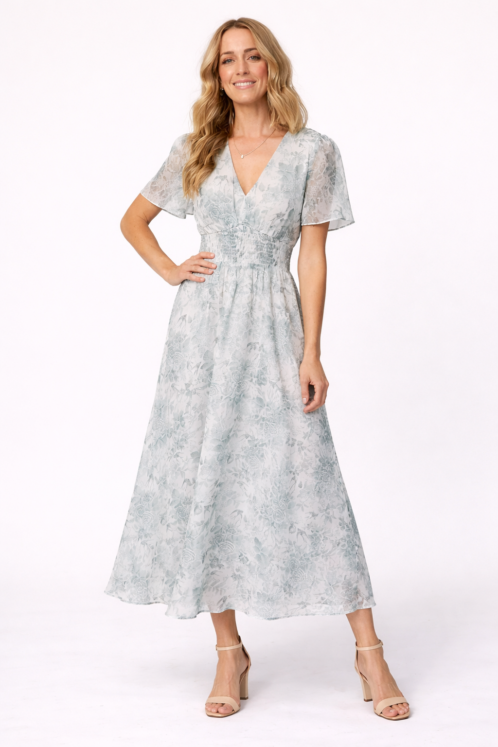 Dames Midi Jurk met Bloemenprint en V-Hals Elegante Zomerjurk