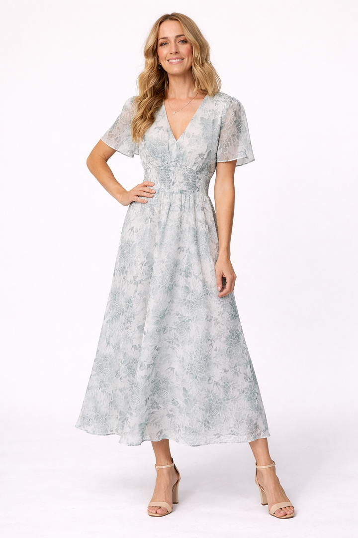 Dames Midi Jurk met Bloemenprint en V-Hals Elegante Zomerjurk