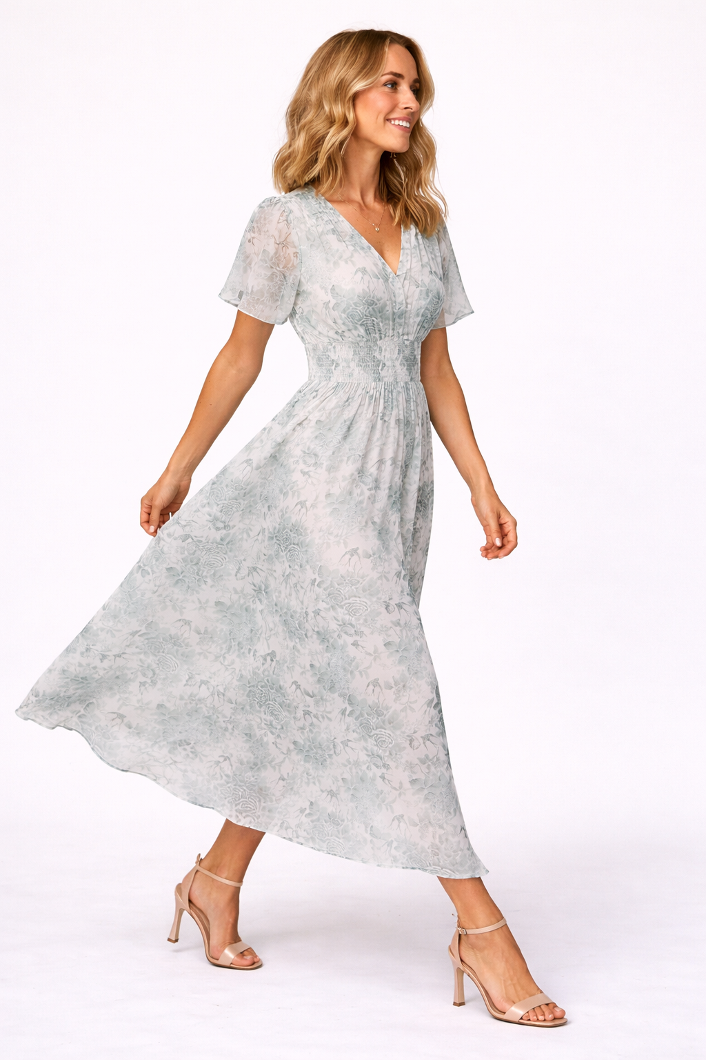 Dames Midi Jurk met Bloemenprint en V-Hals Elegante Zomerjurk