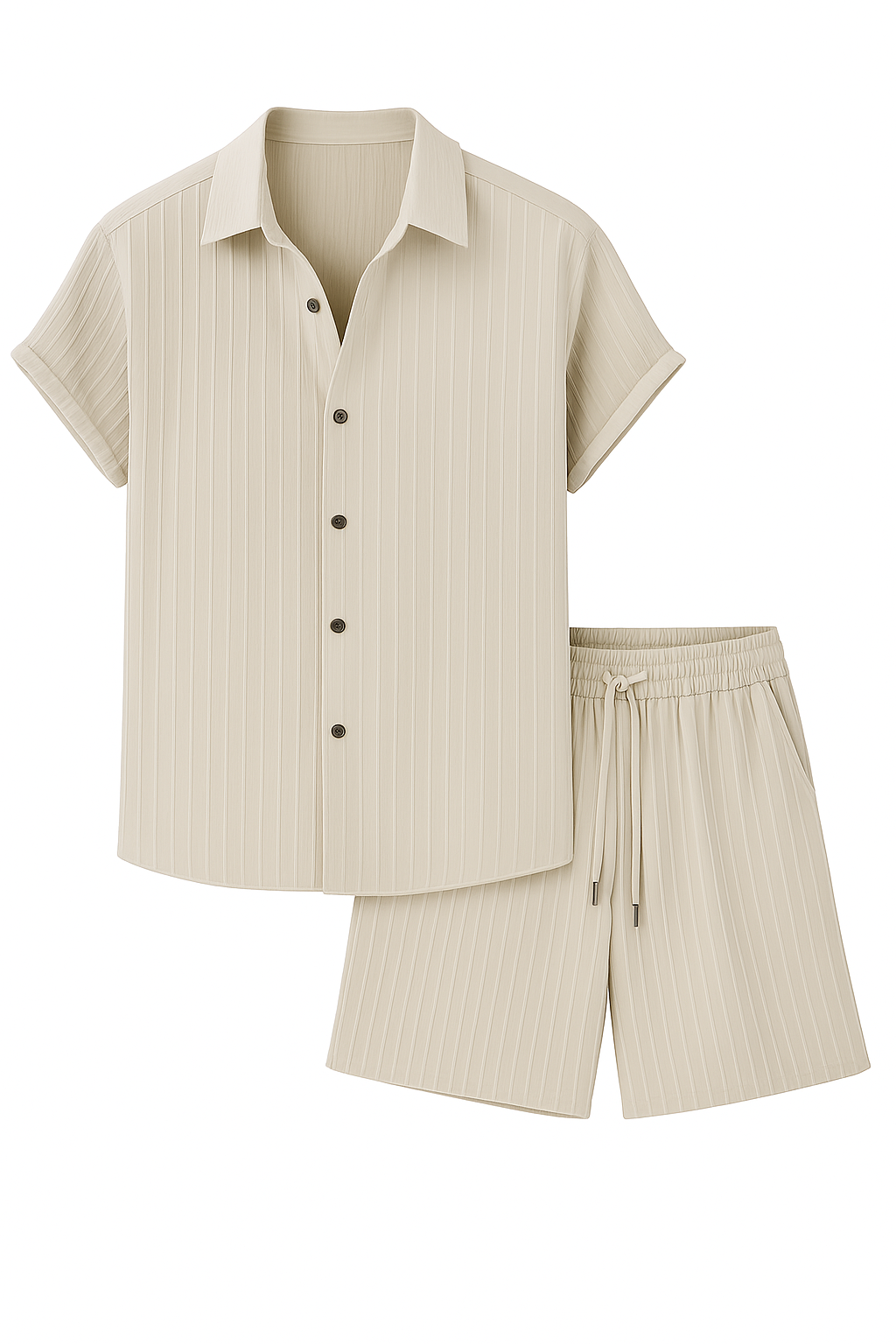 Zomeroutfit voor heren met overhemd en broek van gestreepte stof