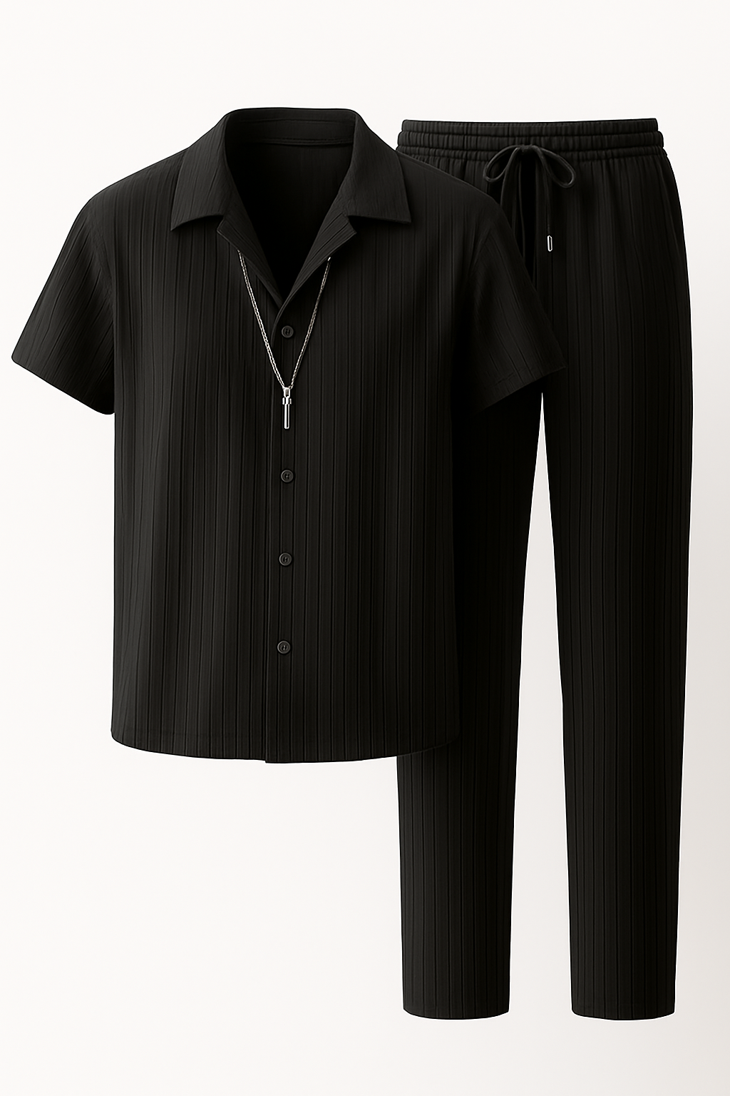 Herenoverhemd met korte mouwen en knoopjes en bijpassende broek