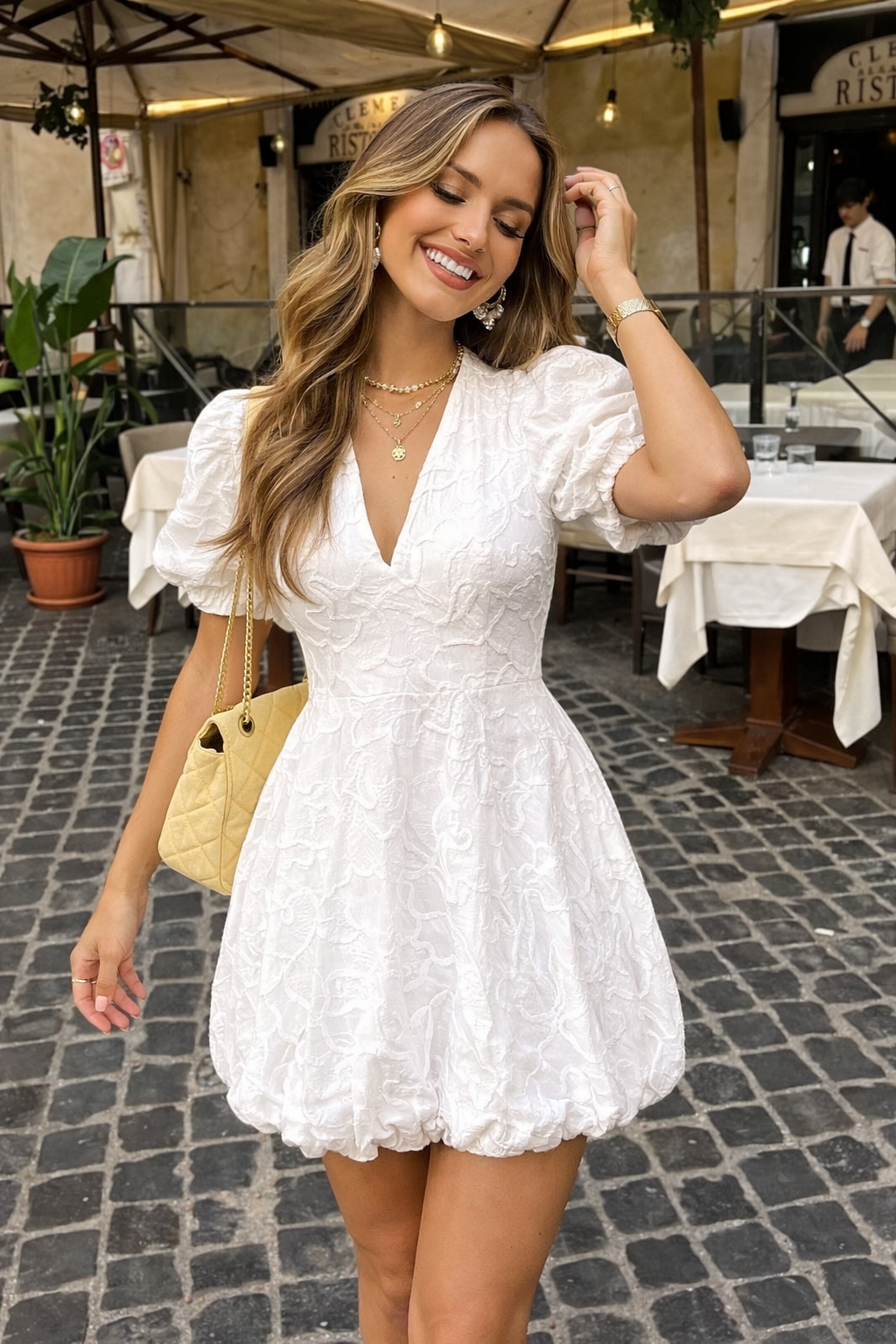 Women's White Mini Dress with 3D Flowers – Elegant Summer Dress