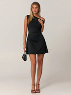 Women's Asymmetrical Mini Dress Black – One Shoulder
