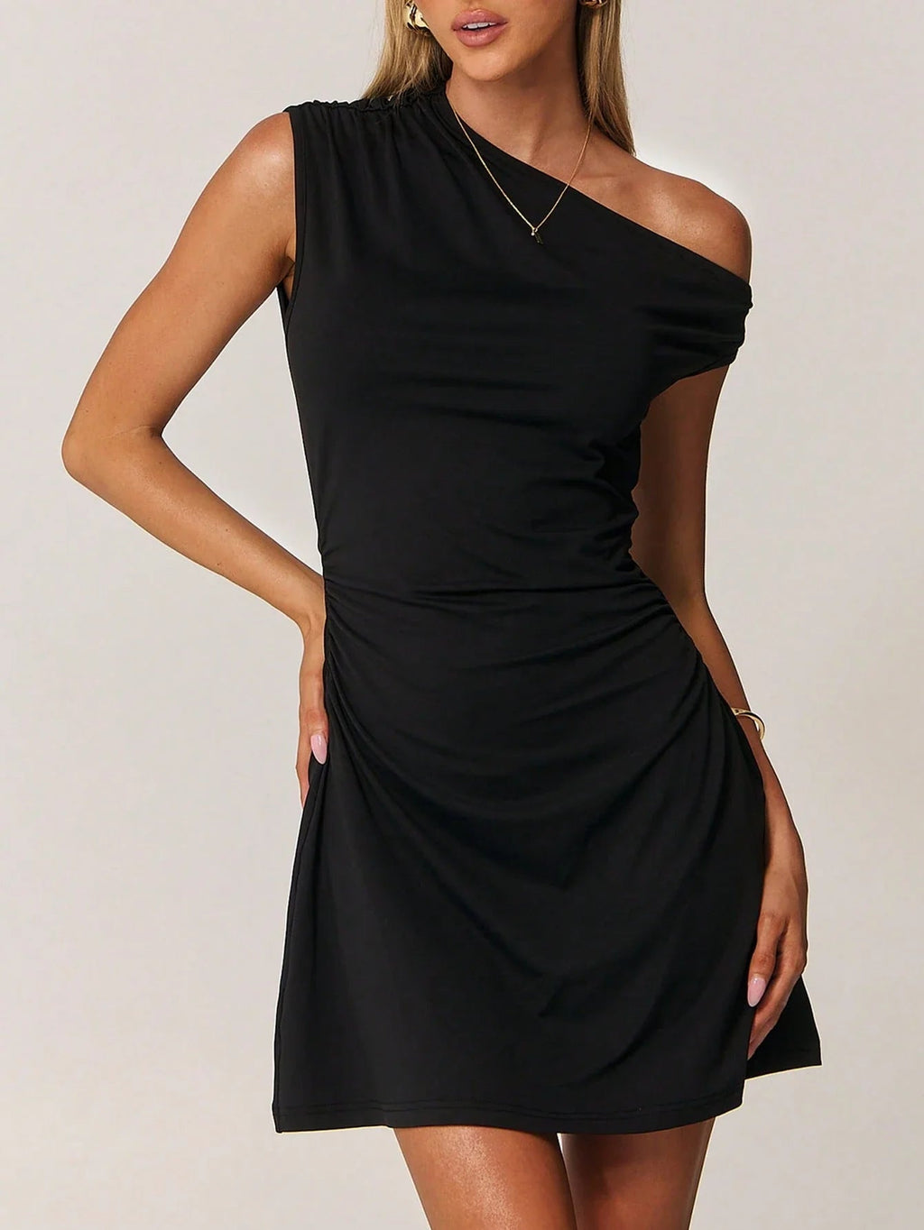 Women's Asymmetrical Mini Dress Black – One Shoulder
