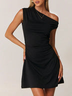 Women's Asymmetrical Mini Dress Black – One Shoulder