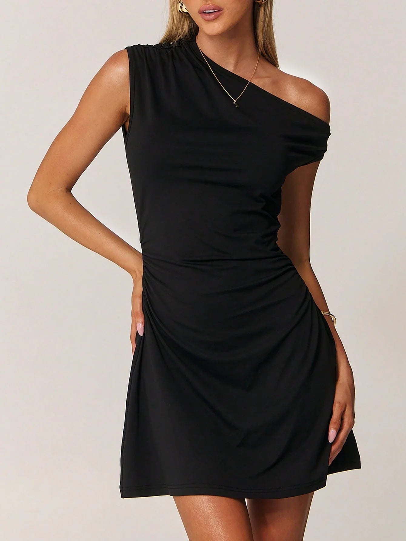 Women's Asymmetrical Mini Dress Black – One Shoulder