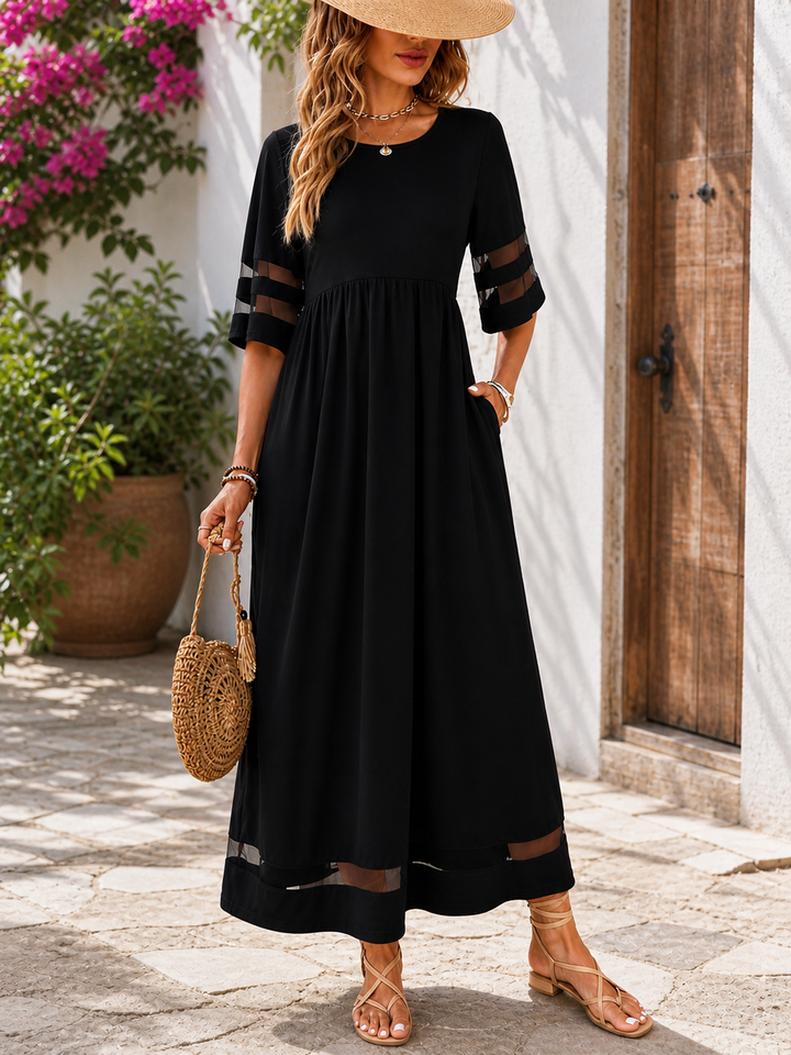 Bordeaux Rode Maxi Jurk Dames met Halflange Mouwen