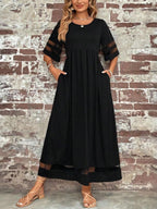 Burgundy Red Maxi Dress for Women with Half-Length Sleeves