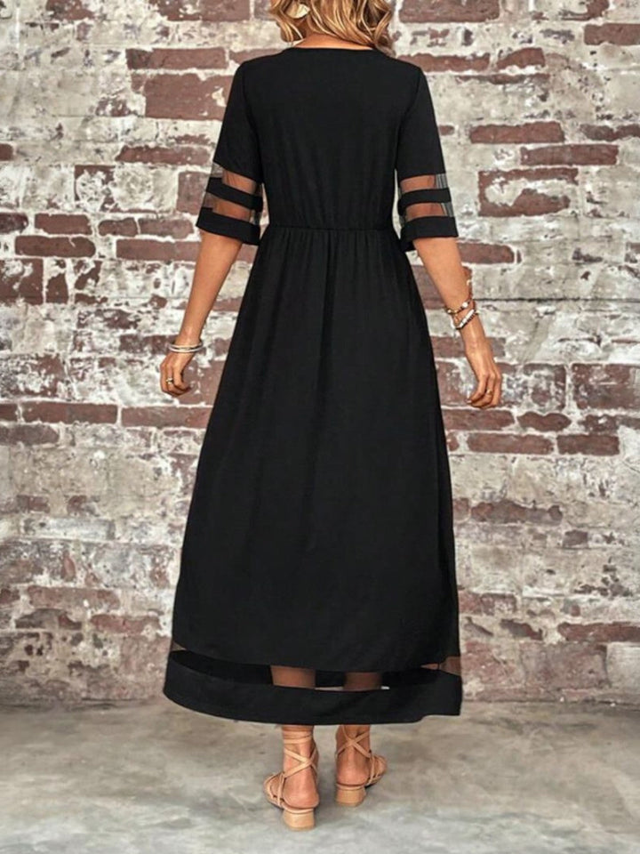 Bordeaux Rode Maxi Jurk Dames met Halflange Mouwen