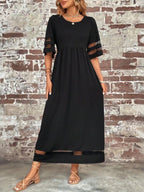 Burgundy Red Maxi Dress for Women with Half-Length Sleeves