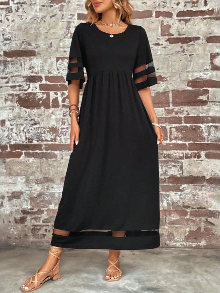 Bordeaux Rode Maxi Jurk Dames met Halflange Mouwen