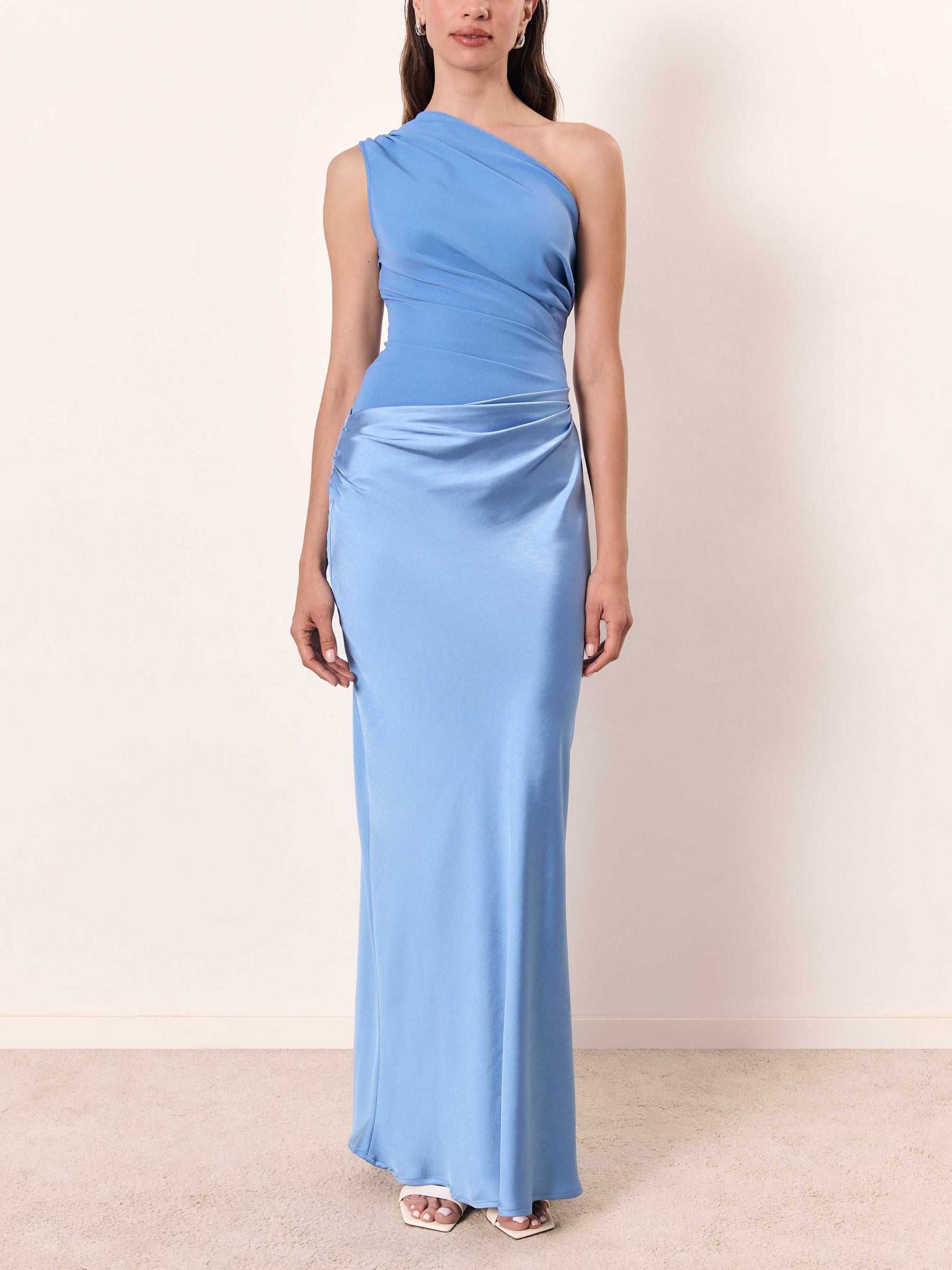 Women's Brown Satin One-Shoulder Maxi Dress