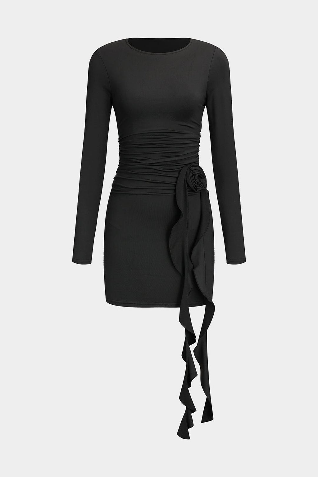 Women's figure-flattering stretch mini dress with rose detail