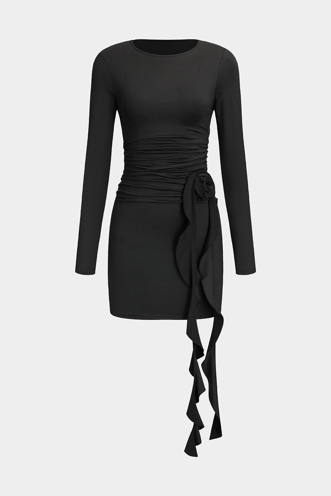 Women's figure-flattering stretch mini dress with rose detail