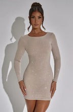 Champagne Glitter Long Sleeve Bodycon Mini Dress