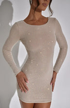 Champagne Glitter Long Sleeve Bodycon Mini Dress