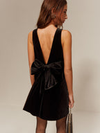 Black Velvet A-Line Mini Dress with Open Back
