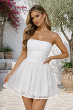 Gold Strapless Glitter Mini Dress with Tulle Skirt