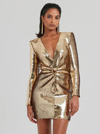 Gold Sequin Mini Dress Women's Bodycon Cocktail Dress with