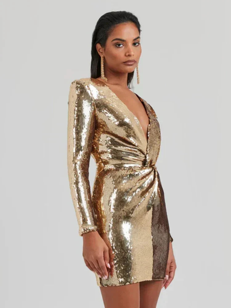 Gold Sequin Mini Dress Women's Bodycon Cocktail Dress with