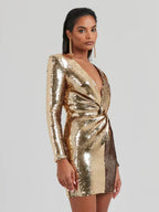 Gold Sequin Mini Dress Women's Bodycon Cocktail Dress with