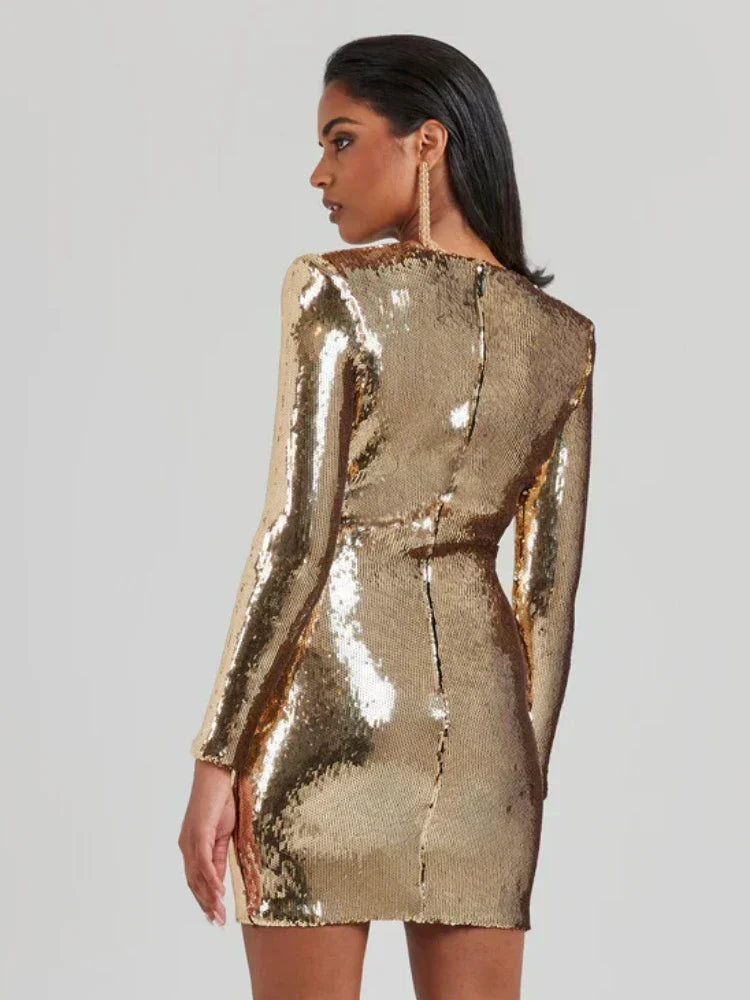 Gold Sequin Mini Dress Women's Bodycon Cocktail Dress with