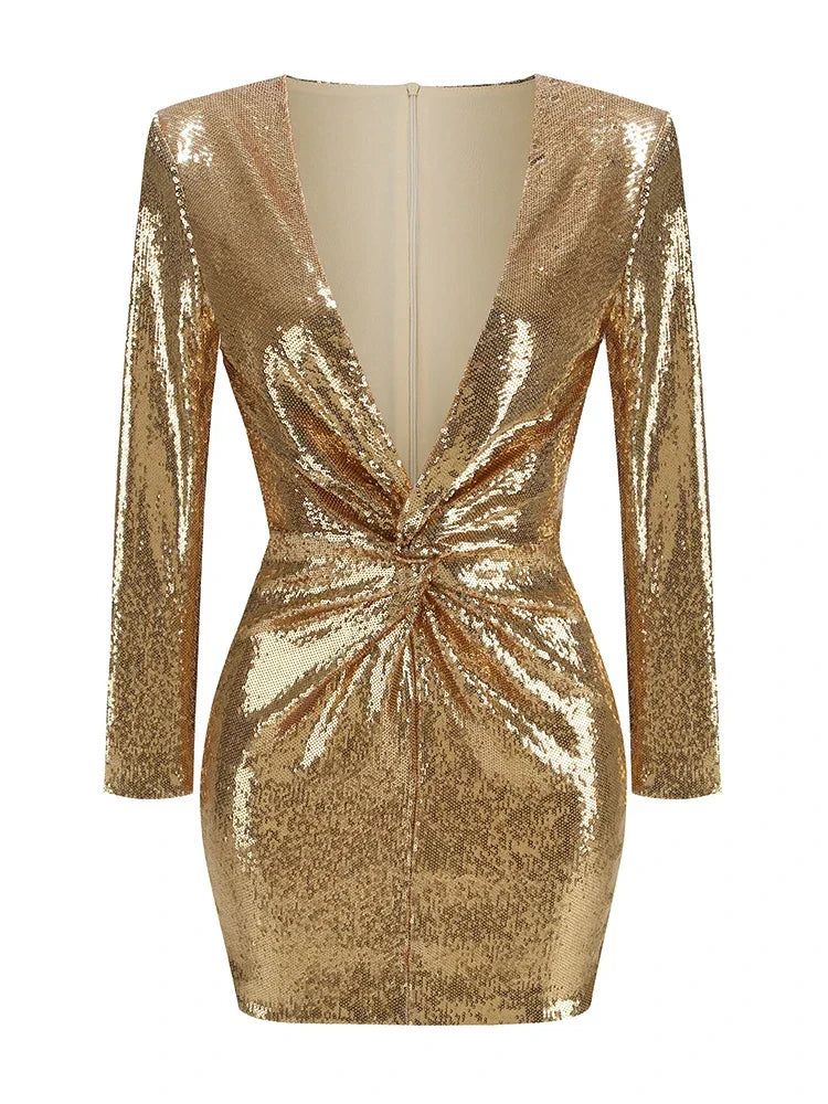 Gold Sequin Mini Dress Women's Bodycon Cocktail Dress with