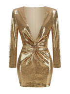 Gold Sequin Mini Dress Women's Bodycon Cocktail Dress with