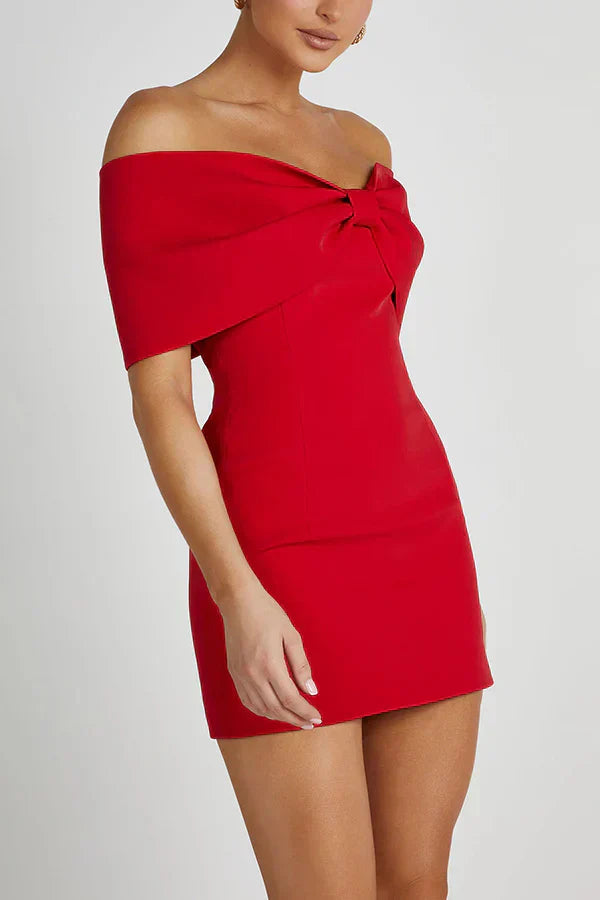 Women's Off-Shoulder Mini Dress with Bow Detail and Tailored