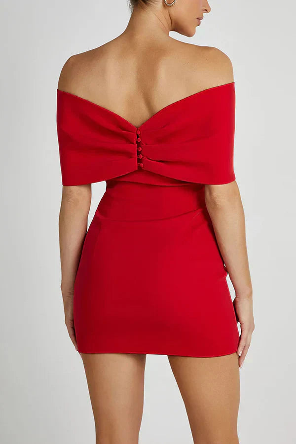 Women's Off-Shoulder Mini Dress with Bow Detail and Tailored
