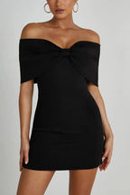 Women's Off-Shoulder Mini Dress with Bow Detail and Tailored