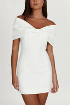 Women's Off-Shoulder Mini Dress with Bow Detail and Tailored