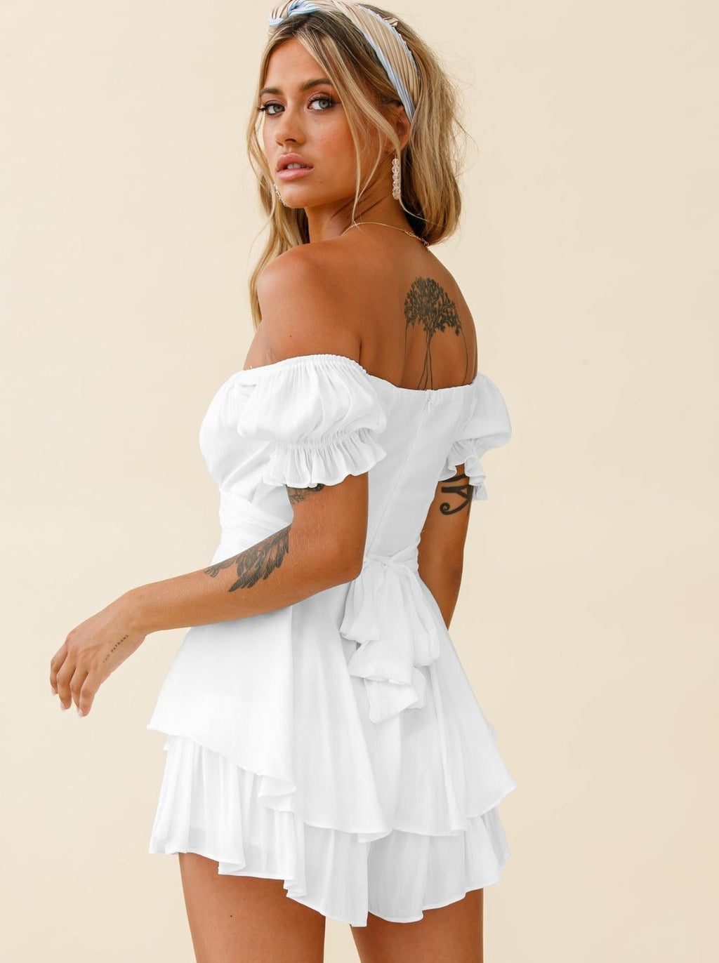 Women's White Off-Shoulder Summer Mini Dress