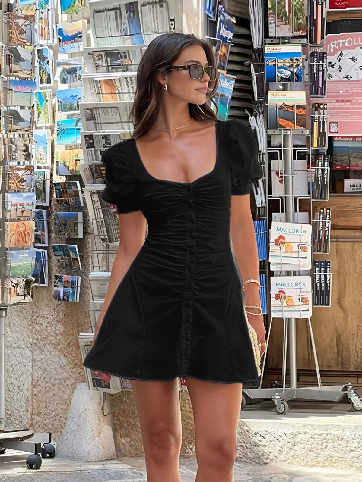 White Mini Dress Women's Summer Dress with Puff Sleeves