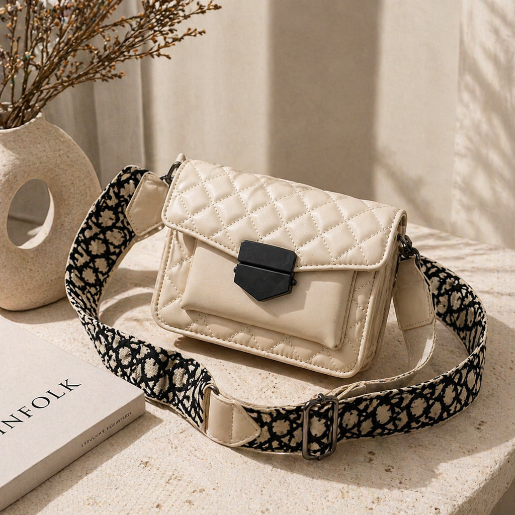 Zwarte Gewatteerde Crossbody Tas Dames Trendy Schoudertas