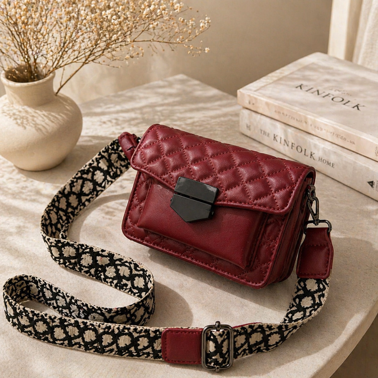 Zwarte Gewatteerde Crossbody Tas Dames Trendy Schoudertas