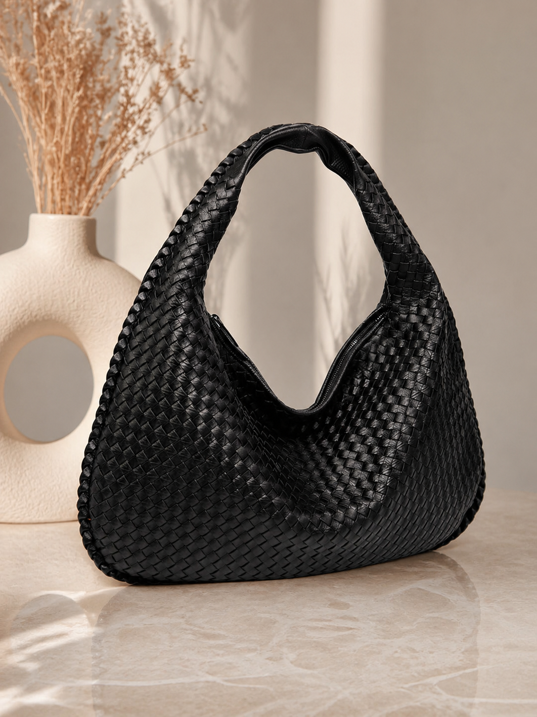 Gevlochten Hobo Tas Dames – Luxe Schoudertas van Kunstleer