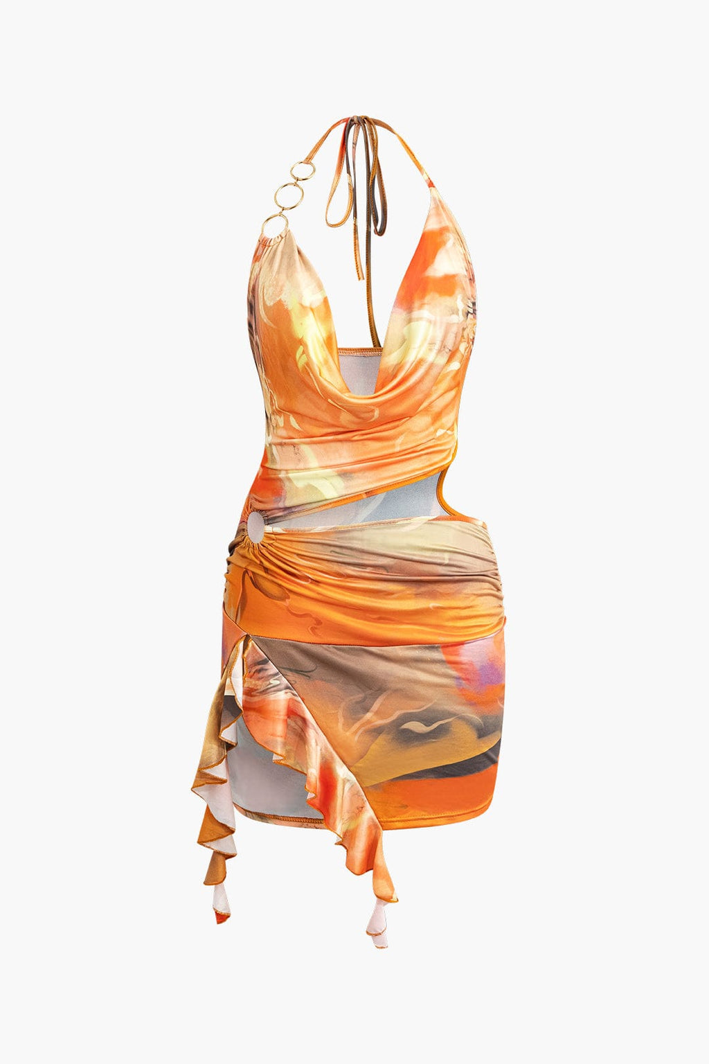 Halter Mini Jurk Dames met Print Asymmetrische Zomerjurk