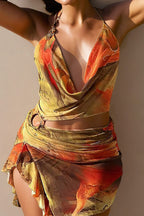 Halter Mini Jurk Dames met Print Asymmetrische Zomerjurk