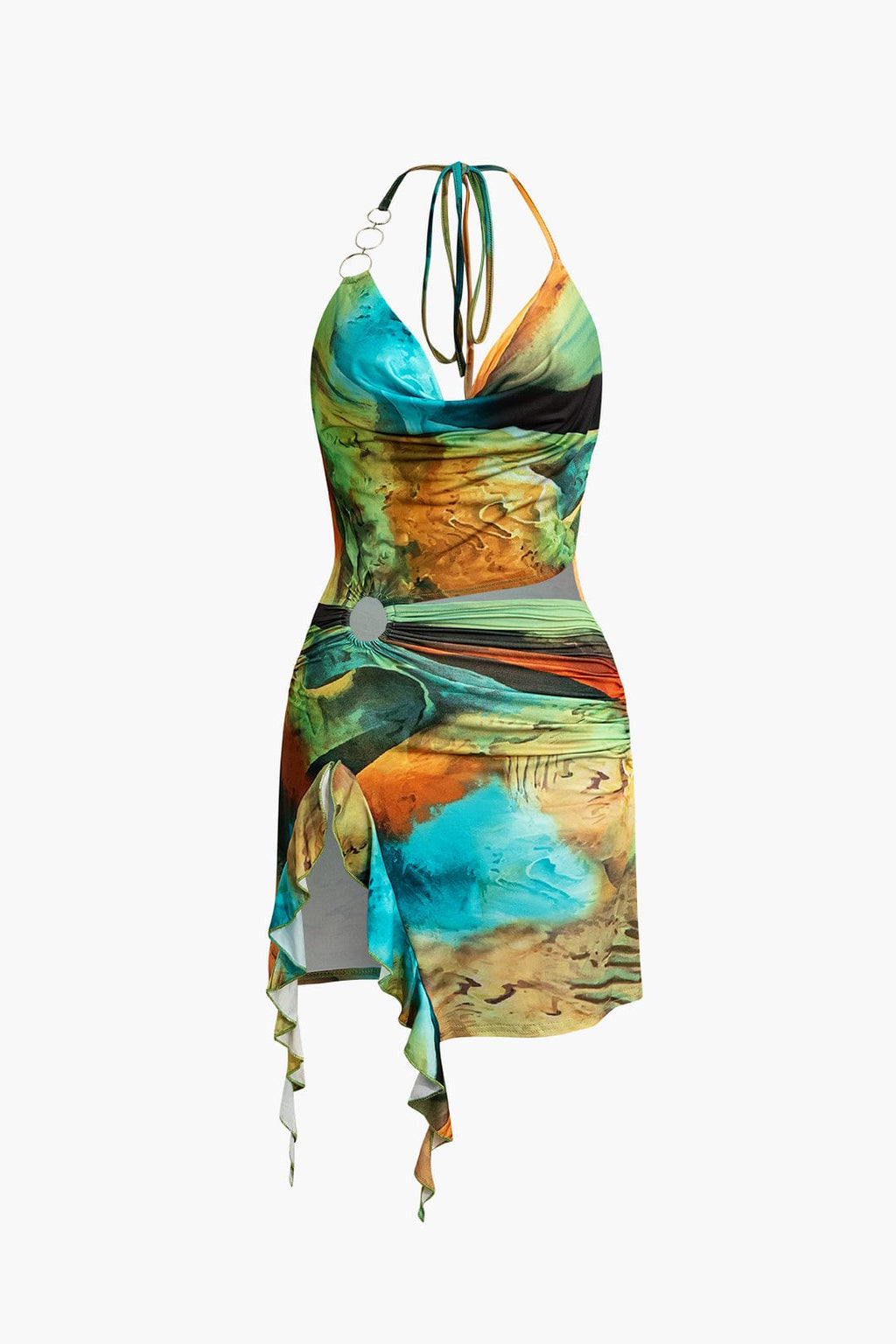 Halter Mini Jurk Dames met Print Asymmetrische Zomerjurk