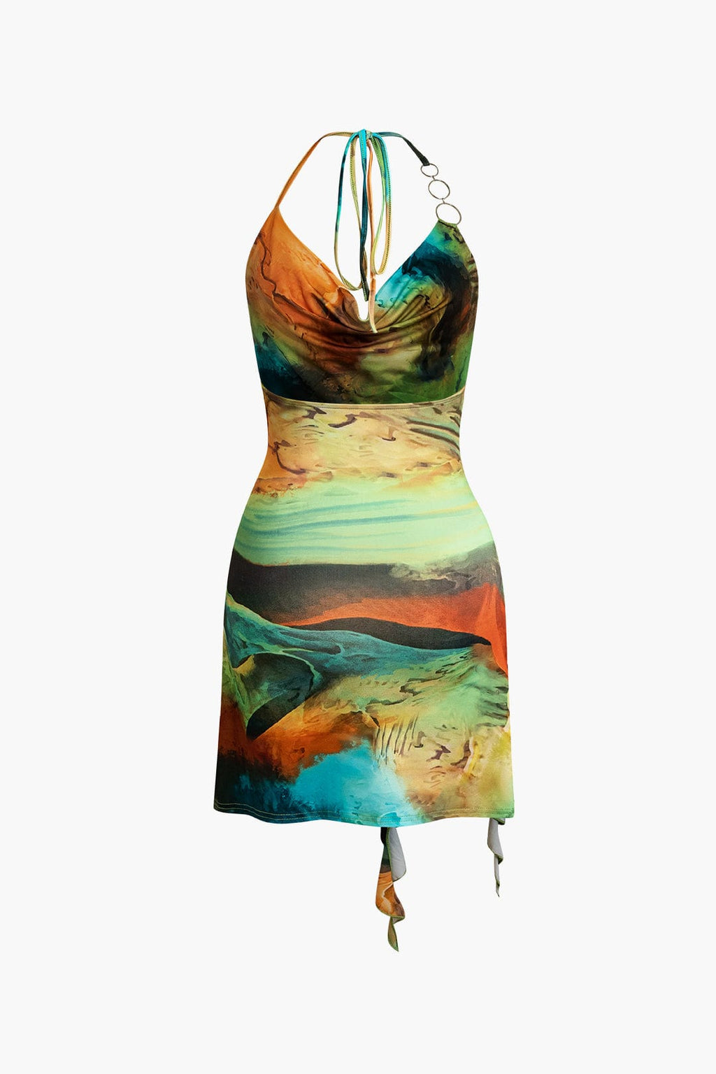 Halter Mini Jurk Dames met Print Asymmetrische Zomerjurk