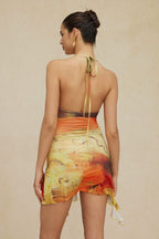 Halter Mini Jurk Dames met Print Asymmetrische Zomerjurk