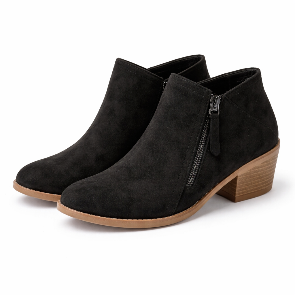 Black Ankle Boots with Block Heel and Zipper