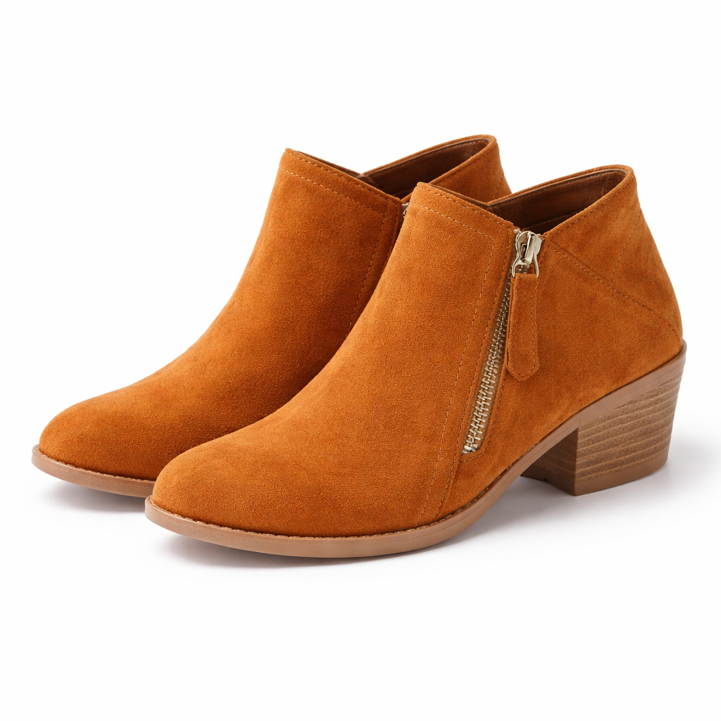Black Ankle Boots with Block Heel and Zipper