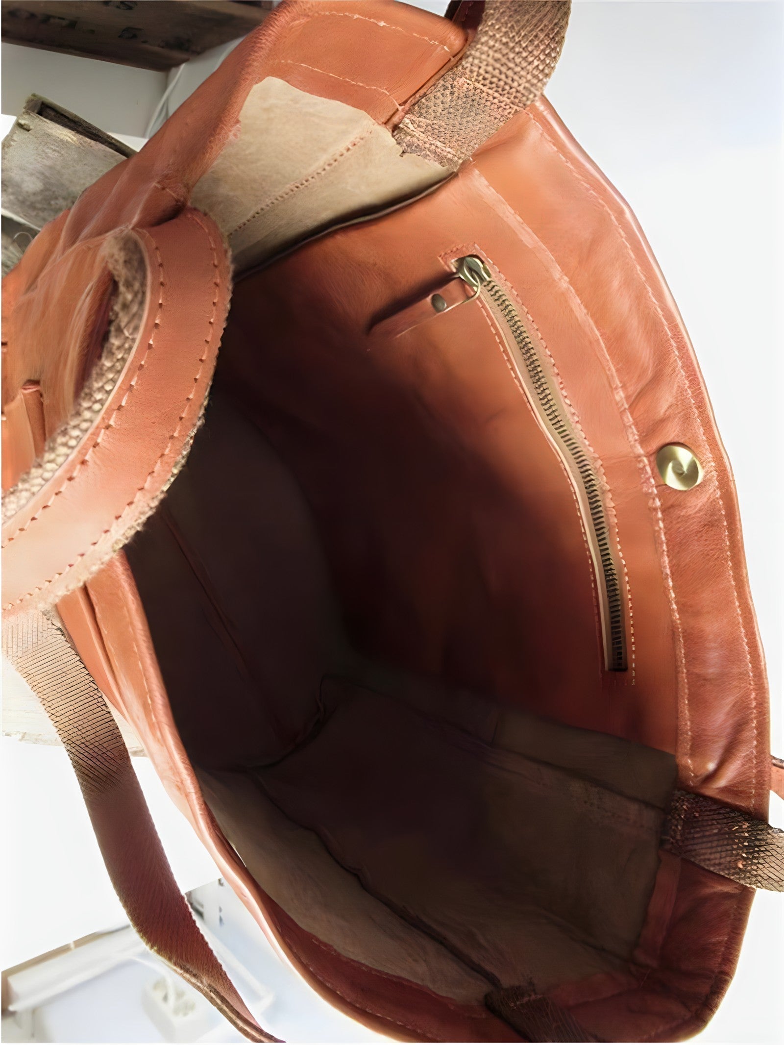Vintage Leren Shopper Dames Handgemaakte Bruine Schoudertas
