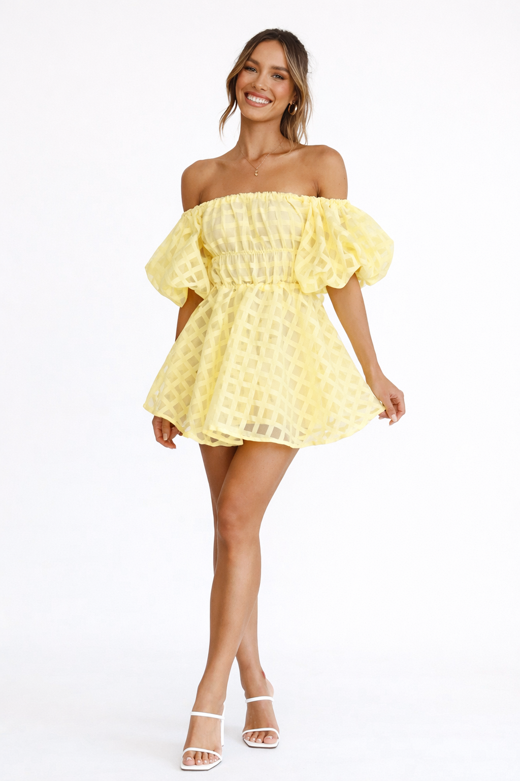 Off-Shoulder Summer Dress Women Yellow Mini Dress
