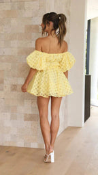 Off-Shoulder Summer Dress Women Yellow Mini Dress